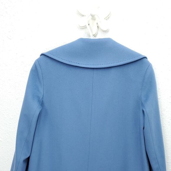 FLEURETTE  100% Wool Oversized Corn Flower Blue Notch Collar Longline Peacoat - Picture 11 of 16